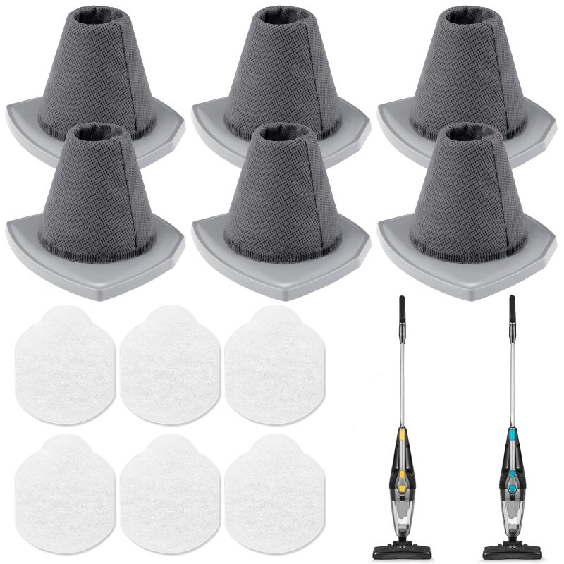 LINNIW 6+6 Pack NES215A/ NES210 Vacuum Filter Set for Eureka NES215A/ NES210/ NES212/ NES215 Blaze Stick Vacuum Cleaner, 6 Vacuum Filters + 6 Pre-Motor Filters, Compare to Part #N0101 & N0102 - Image 1